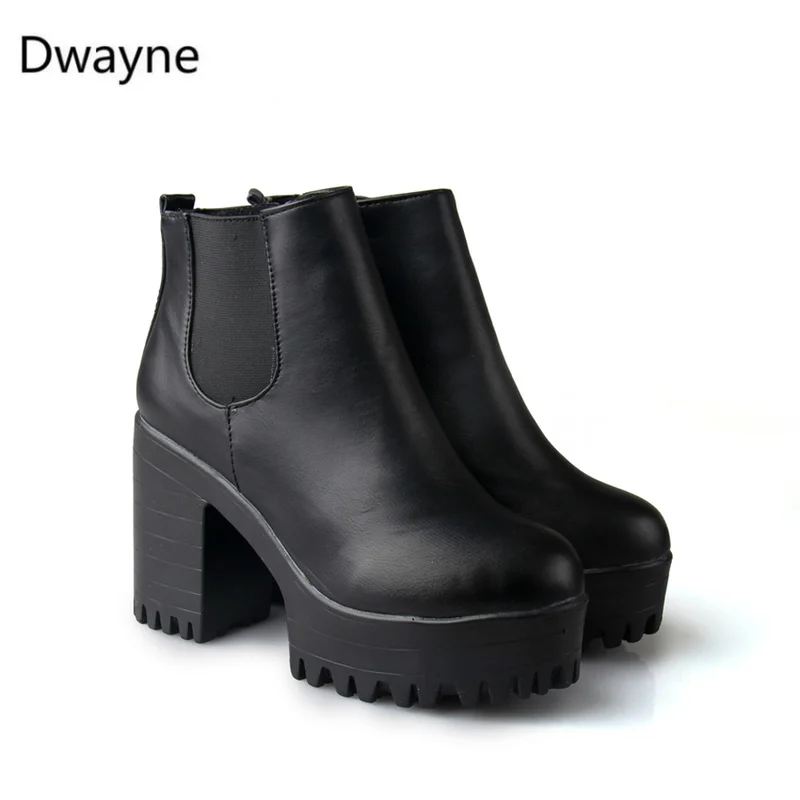 Dwayne botas mujer; модные женские ботинки на квадратном каблуке и платформе; zapatos mujer; ботфорты из искусственной кожи; мотоботы