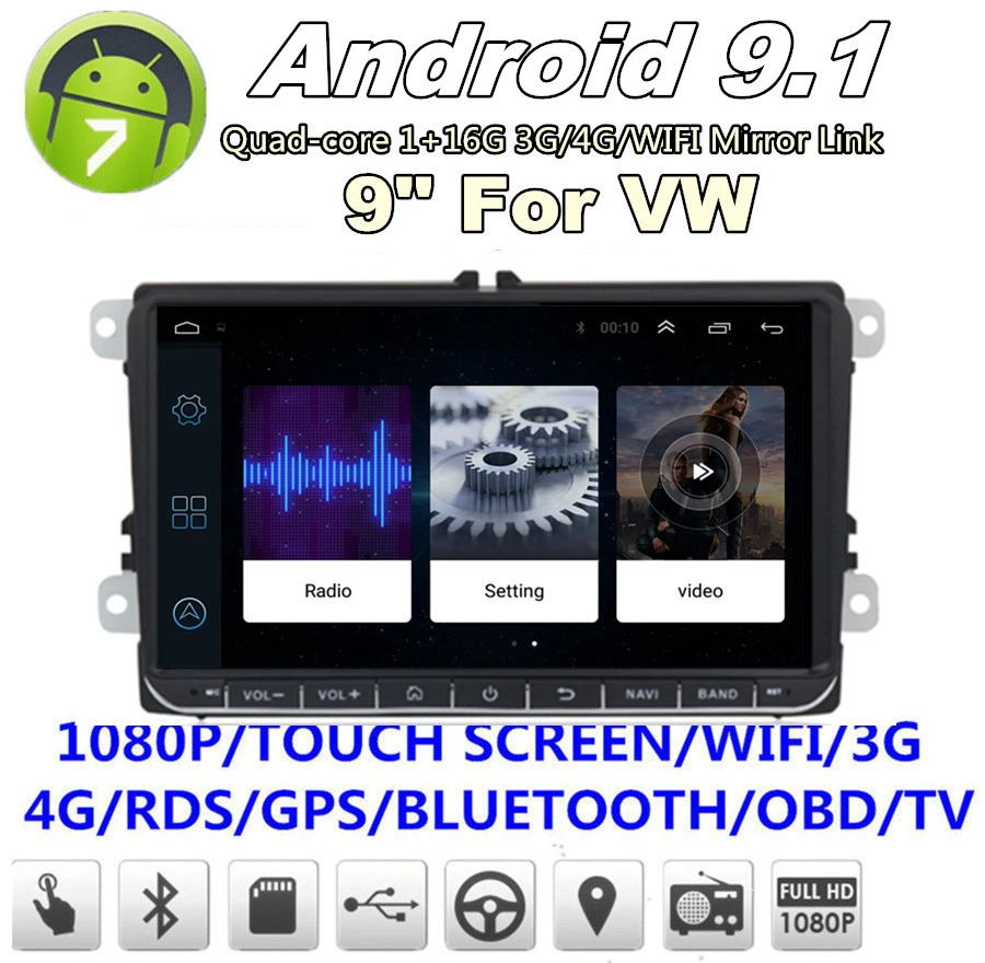 

9" Android 9.1 Car radio GPS Navigation RAM 1GB ROM 16GB Car Stereo for VW Skoda Octavia golf 5 6 touran passat B6 jetta polo