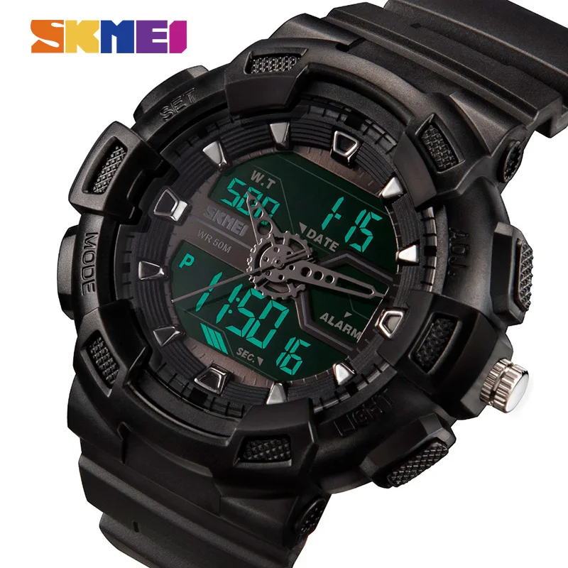 

SKMEI Outdoor Sports Watches Men Dual Display Digital Multiple Time Zone Wristwatches 50M Waterproof Alarm Watch 1189