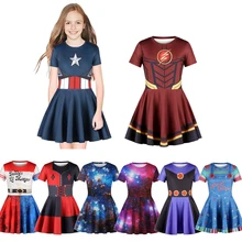 Muababy девочки Плиссированное Платье летнее с короткими рукавами 3D печатных Капитан Америка Джокер Харли Квинн юбка-клеш Повседневное Открытое платье без рукавов 7 до 12 лет