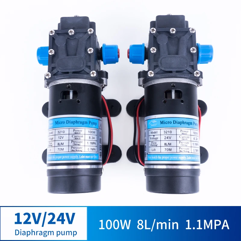 

DC 12V 24V 130PSI 8L / Min Water High Pressure Diaphragm Self-priming Pump Agricultural Spray Car Wash 100W
