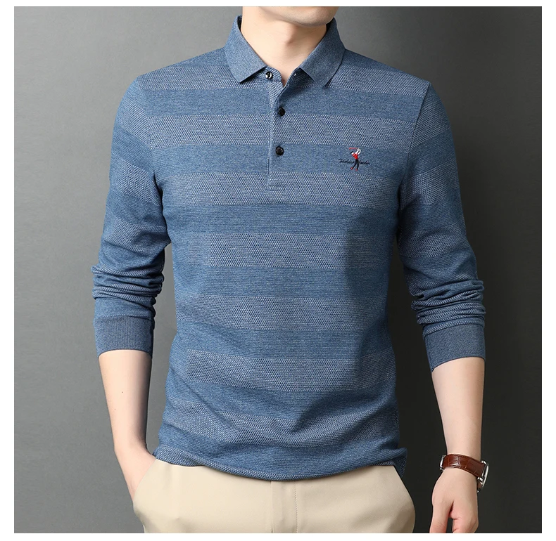 2021 High End New Fashion Brand Striped Designer Embroidery Casual Turn Down Collar Long Sleeve Polo Shirts Men Tops Men Clothes