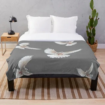

WHITE DOVES ON GREY Throw Blanket Soft Sherpa Blanket Bed Sheet Single Knee Blanket Office Nap Blanket