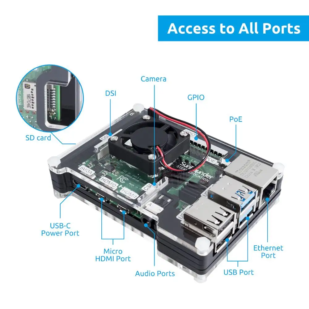 SunFounder Raspberry Pi 4 чехол с вентилятором и Raspberry Pi радиаторы, 6 слоев акриловый чехол для Raspberry 4 Модель B/Raspberry Pi 4b
