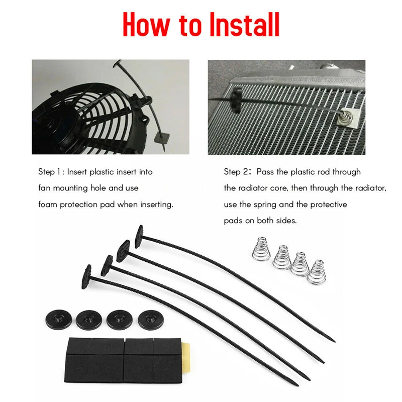 Electric Fan Car Fan 2 PCS/Set Auto Car Universal Electric Radiator Fan Ventilador Mounting Kit 8x 9" ties 16x Rubber Pads 8x Connectors Spring