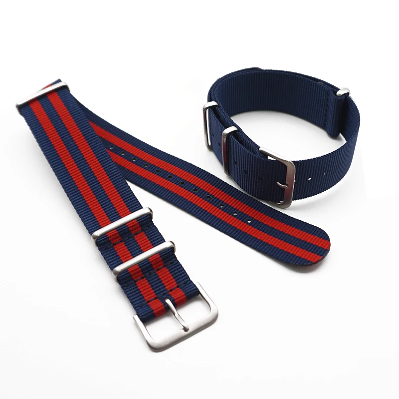 

Wholesale 10 Color Nylon Watchband NATO Strap 20mm 22mm Striped Blue Replacement Watch Band