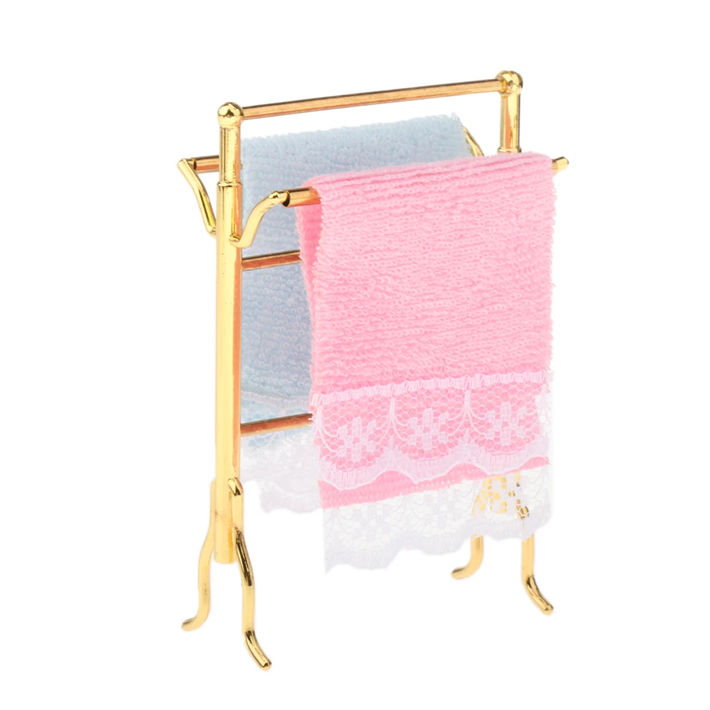 12th Realistic Miniature Bathroom Towels Rack Set, Exquisite Crafted Cute Designed, Dollhouse Accessories Doll House Decor