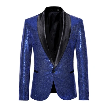 

New Fashion Mens Sequins Suit Blazer Jacket Brand Shiny Glitter Embellished Blazer Male Slim DJ Club Stage Blazer Formal Wedding