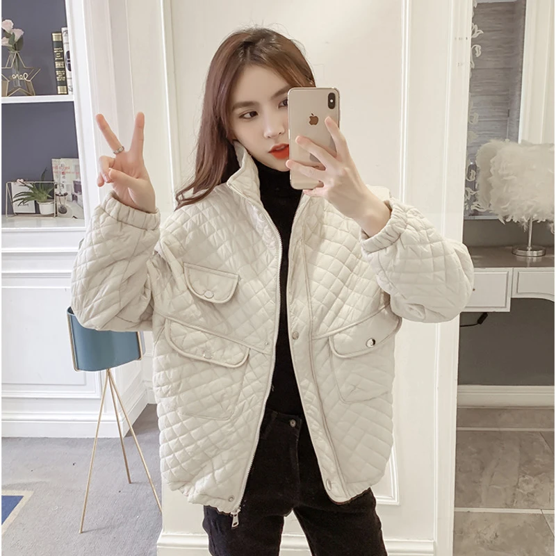 womens long black puffer coat Lingge Down Cotton Coat Clothes Women's 2021 Winter New Loose Fashion Thin Cotton Padded Pocket Short Outwear Female womens parka coat