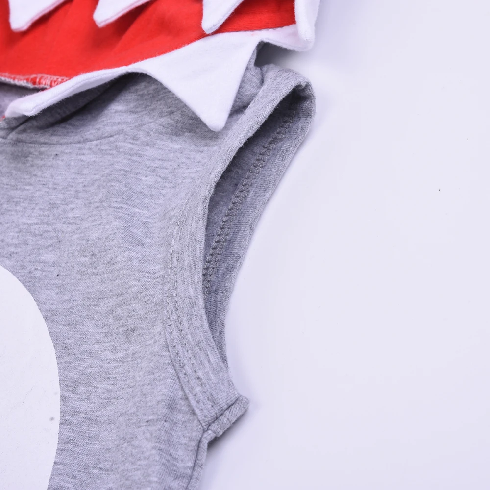 fashion Summer Newborn Baby Bibs Boys Hooded Sleeveless Shark Bodysuit Jumpsuit Vest Summer Outfits
