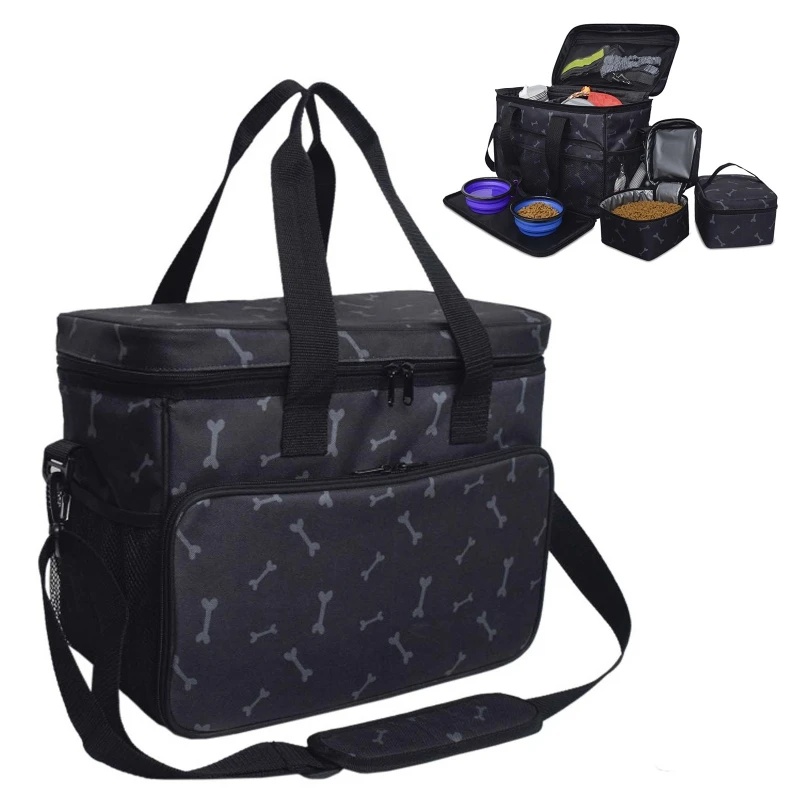 Pet Travel Shoulder Bag Multi-function Dog Food Tote Carrier Container Organizer Set for Hiking Camping | Дом и сад
