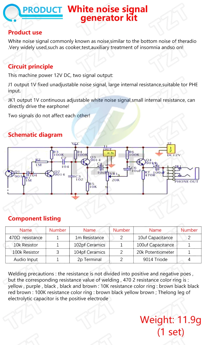 1/3 Stück Weißes-Rauschen-Signalgenerator DIY-Kit Elektronik-Bausatz 2-Kanal-Ausgang für Burn-in-Tests und Therapie bei Schlaflosigkeit Geräuschgenerator – Detail 1
