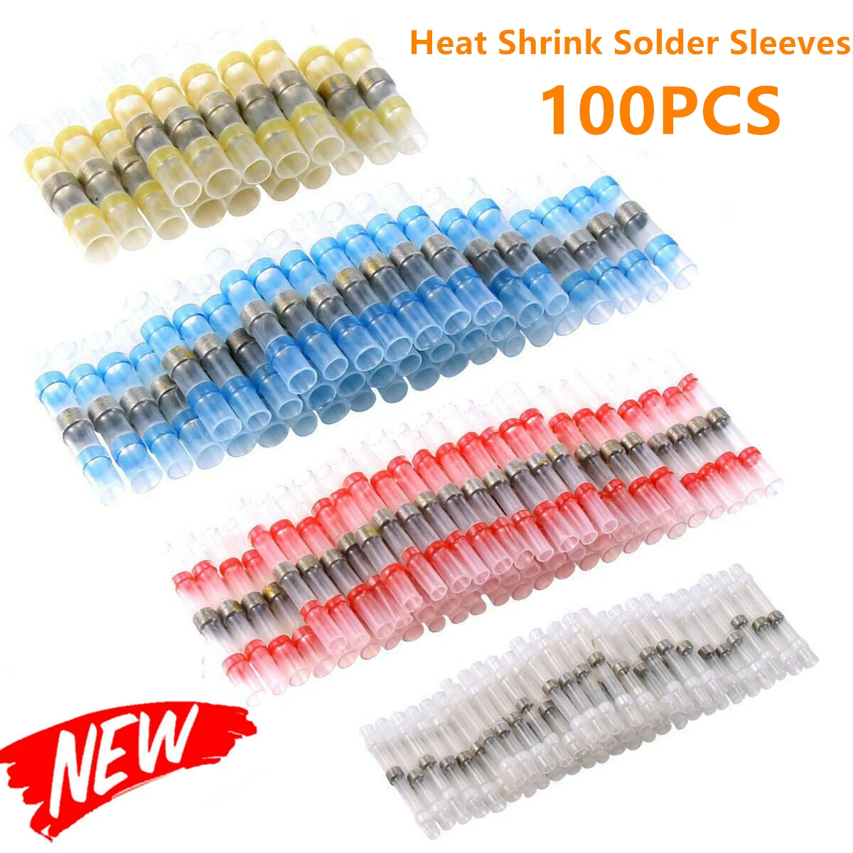 Goedkoop 100Pcs Waterdichte Afdichting Soldeer Mouw Terminals Heat Shrink Butt Elektrische Draad Splice Connectors Kit Assortiment 10 26AWG