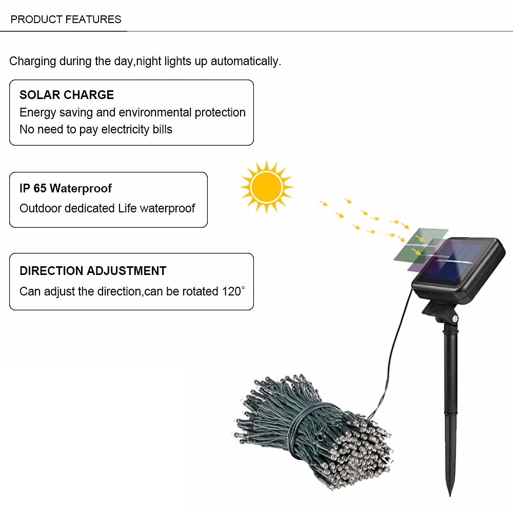 22M Solar Powered Lamp 200 Led String Fairy Lights Solar Light Outdoors for Garden Decoration Party Christmas Garland Waterproof (37)