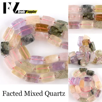 

Natural Gems Cuboid Faceted Mix Crystal Minerals Beads For Jewelry Making 11*15mm Spacer Beads Diy Bracelets Accessories 15''
