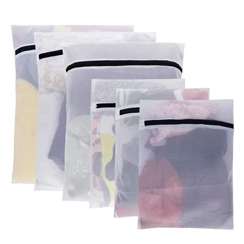 

6 Pcs Mesh Laundry Bag with Zipper, Washing Machine Bag, Lingerie, Blouse, Bra, Hosiery,Travel Storage Organize Bags, 2 Differen