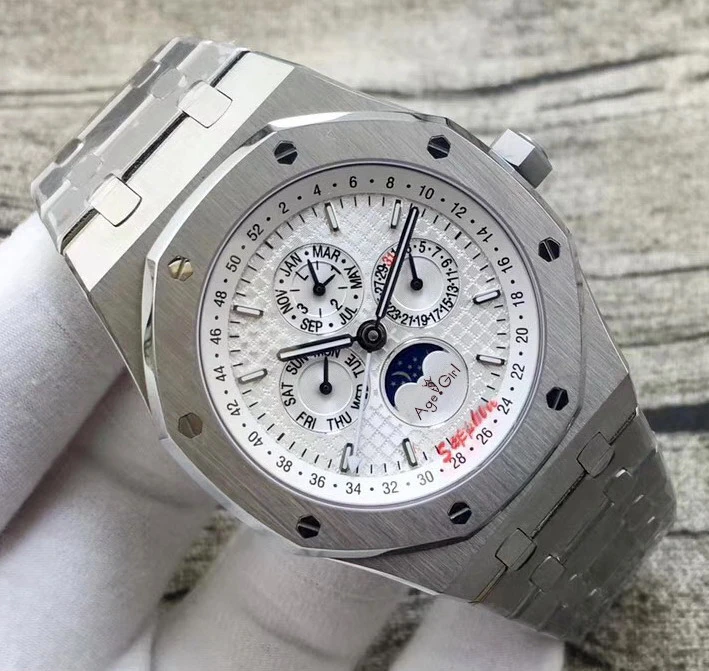 White Роскошные брендовые новые мужские часы автоматические механические GMT Moon Phase сапфировые серебряные светящиеся синие Черные Серые часы прозрачные AAA - Цвет: White