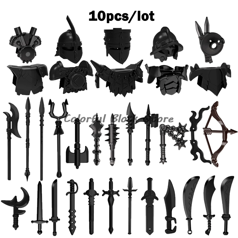 10PCS/LOT Soldiers Weapon Black Series Warrior Armor Bows Arrows Knive Sword Pear Igures Accessories Building Block MOC Toy Gift