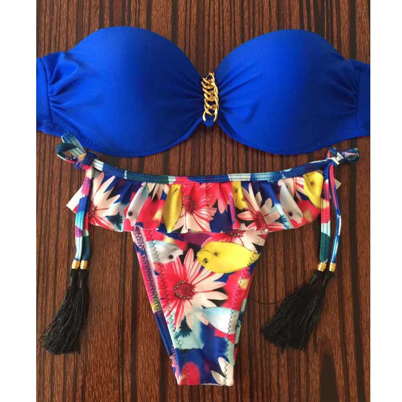 women's European and American ladies sexy hot print rims bikini straps split swimsuit two-piece suit and chest stickers