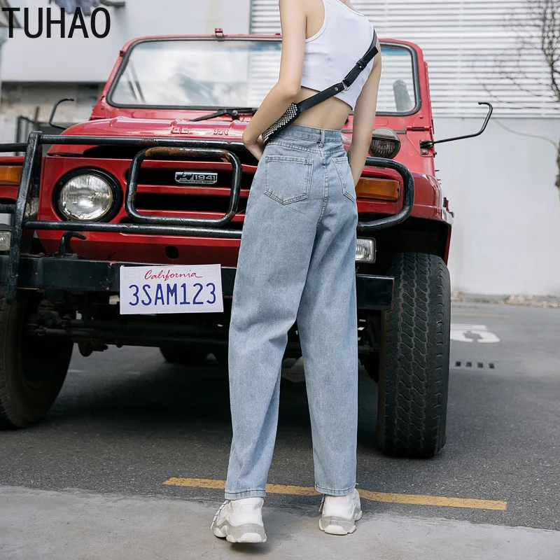 TUHAO Plus Size 5XL 4XL 3XL Women Boyfriend Wide Leg Women Blue Denim Jeans Pants Trousers Loose Autumn Casual Jeans LZ01