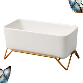 

Rectangular Flowerpot Ceramic Iron Base Planter Delicate Flower Pot Creative Succulent Pots for Home Garden Office Shop