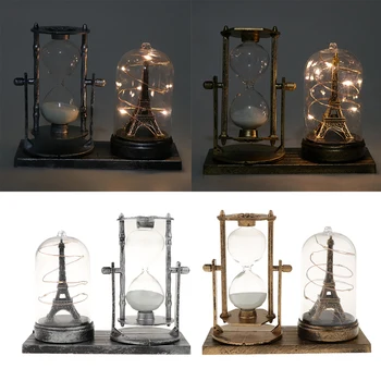 

Retro Style Iron Tower Tower Hourglass Ornaments Glow Star Lights Hourglass Timers Home Desktop Decorative Cafe Office Display