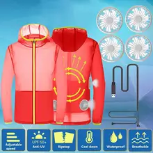 Женская и мужская охлаждающая куртка, вентилятор, летняя верхняя одежда с кондиционированным воздухом, блузка, Солнцезащитная быстросохнущая воздухопроницаемая ветровка