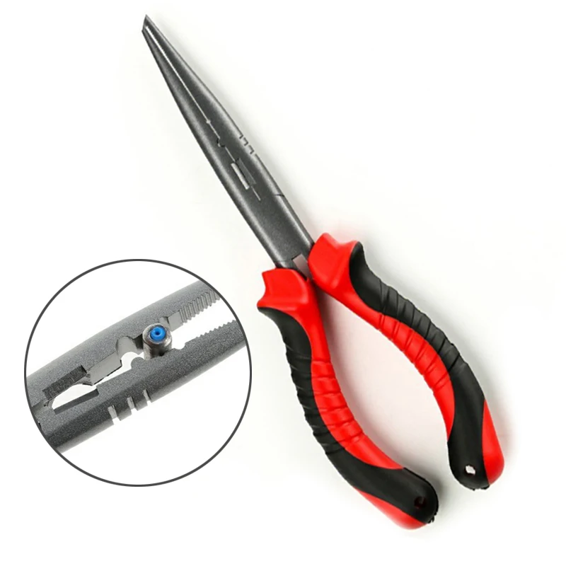 

New Aluminum Alloy Fishing Pliers Split Ring Cutters Fishing Holder Tackle With Sheath & Retractable Tether Combo Hooks Remover