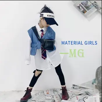 

2020 new girls 2 pcs set blouse+denim vest fashion spring girls suit 3-9t C781
