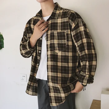 

2019 UYUK Autumn/winter New Style Men's Long-sleeved Shirt Cotton Lapel Youth Fashion Trend Plaid Streetwear Homme