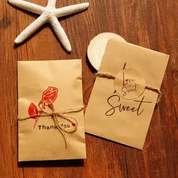 

50pcs Kraft Paper Bag with 60pcs Thank You Round Label Sticker for Candy Package