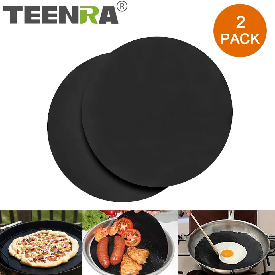 TEENRA, 2 шт., антипригарный тефлоновый коврик для барбекю, круглый коврик для выпечки, жаростойкий коврик для сковороды, коврик для барбекю, кухонный коврик для барбекю, коврики для выпечки