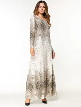 

vestido Women Ethnic Totem print long dress Muslim hijab Abaya dress Dubai gamis muslim wanita caftan marocain islamic Clothing