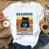 Vintage Style Black Cat T Shirt Reading Because Murder Is Wrong Funny Book Lovers Graphic Cotton Tees ► Photo 1/6