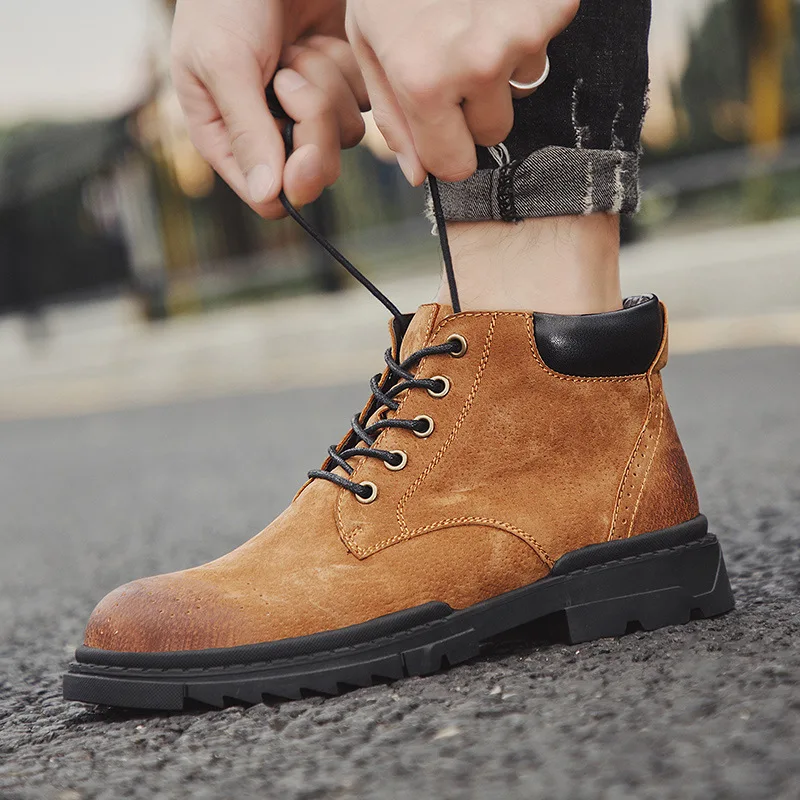 

Martin Boots Men's Summer Korean-style Trend England Ankle Boots Men Retro Leather Boot Versatile Hight-top Desert Work Shoes