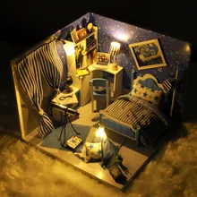 wooden dolls house with lights