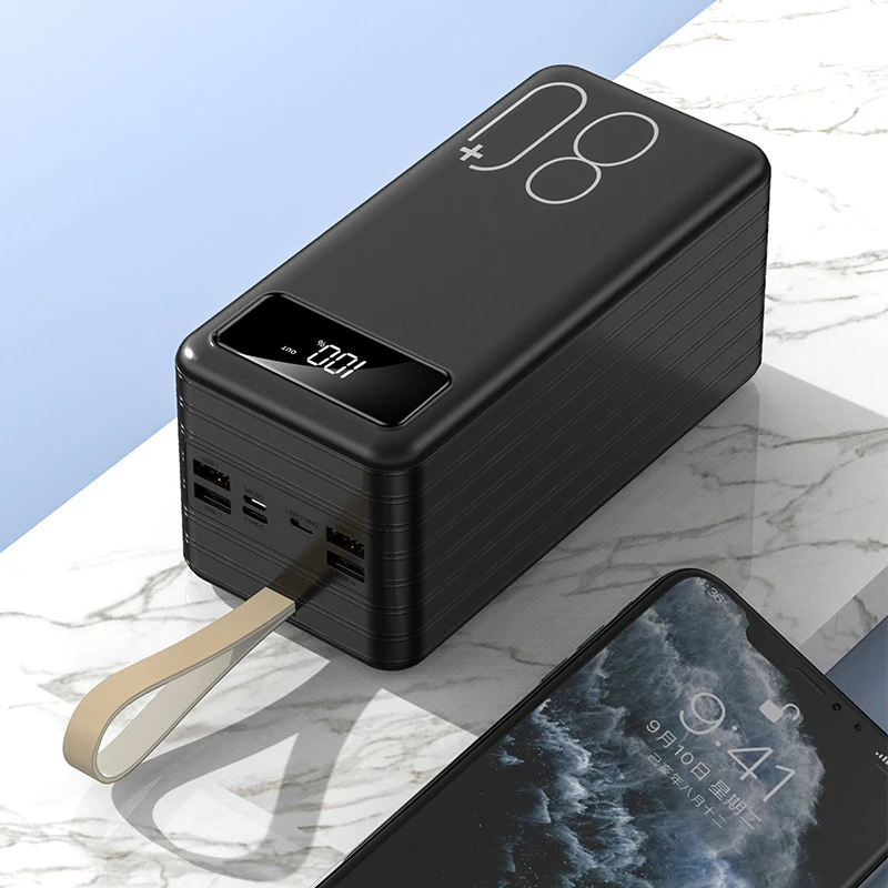 80000mAh Power Bank Built in 4 Cables Portable Charger LED Display Four USB Powerbank External Battery Pack Power Bank Poverbank charmast Power Bank