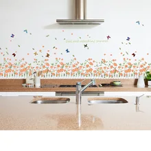 Наклейки на стену оптом бабочка цветок забор плинтус SK7052 романтическая теплая Гостиная съемные угловые наклейки на тело