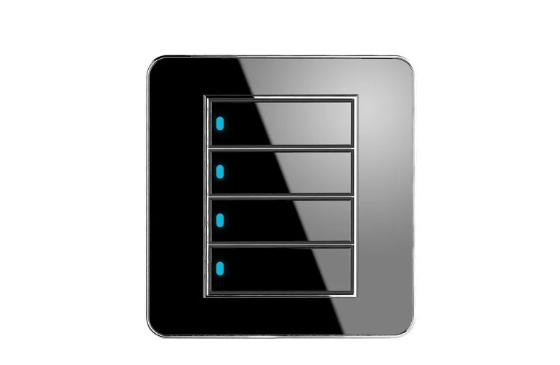Коснитесь переключатель в любой точке тип 86 черное зеркало стекло 4 Gang 1Way 2Way настенный выключатель панель со светодиодной флуоресцентный