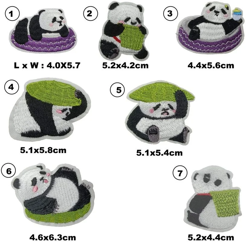 7 Pcs 귀여운 팬더 수 놓은 봉제 다리미 의류 모자 자 켓 t-셔츠 청바지 배낭 동물 Applique DIY 액세서리