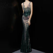 Green Evening Dresses Sequin Mermaid Prom Gown Glitter Radial Fading Formal Party Dress Long Sexy V Neck Woman Emerald Gown