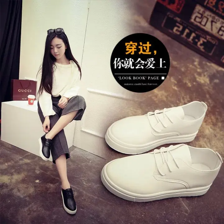 

Autumn New Style White Shoes Women's England Casual WOMEN'S Shoes round-Toe Lace-up Low Heel Flat Small Leather Shoes Sub-
