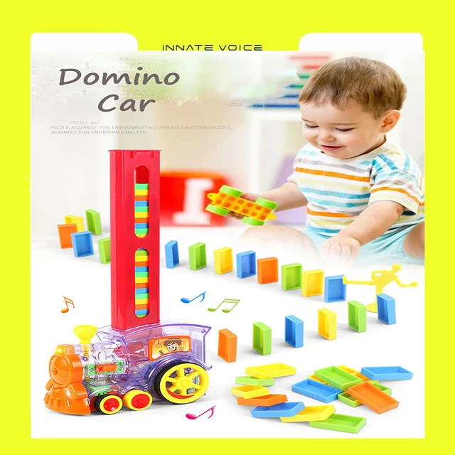 ZK20 Domino Electric Laying Domino Brick Train Car Toy 80Pcs Set Colorful Plastic Game Building Block Car Truck Kids Toys/Gift 1