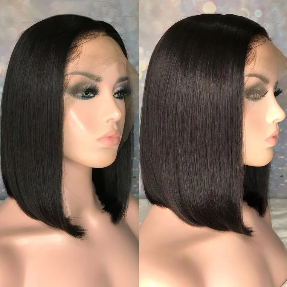 Sassoon Боб Короткие кружевные передние человеческие волосы парики для черных женщин бразильские волосы remy боб парик с предварительно выщипанными с отбеленными узлами