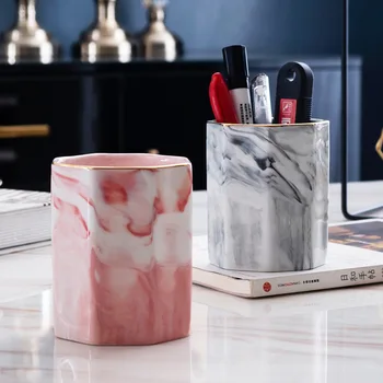

Marble Makeup Pot Home Decor Brush Cosmetic Storage Box Modern Minimalist Nordic Style Makeup Jar Box Tabletop Pen Pot