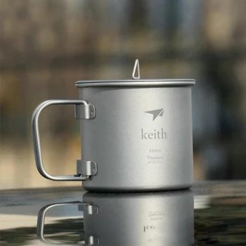 

Keith Outdoor Ultralight Titanium Cup Portable Camping Picnic Water Cup Mug with Foldable Handle Titanium Drinkware 350ml Ti3240