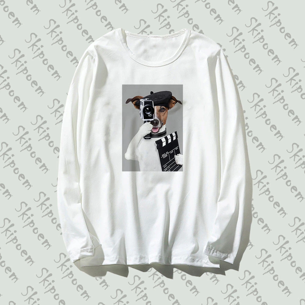 

2019 New Long Sleeve Female T Shirt Funny Dog Photographer Funny Artwork Style Print Cotton Top Tee Casual O Neck Clothing