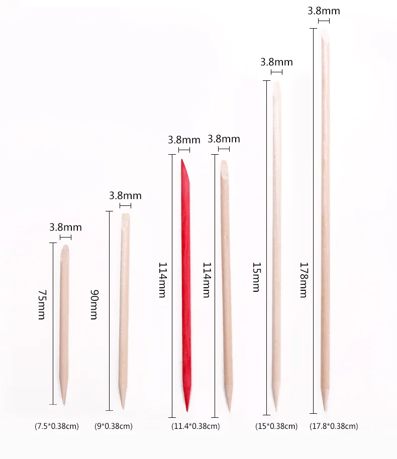 3 Sizes Orange Wood Sticks for Cuticle Pusher - 10/50/100 Pieces/Set