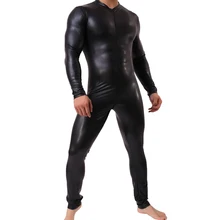 Человек кожа латекс облегающий комбинезон черный блестящий Эротическое белье Боди тело цельный одиночный комбинезон Леотард-костюм