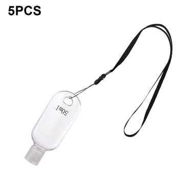 

5pcs Durable Portable Empty Travel Container For Liquid Gel Cosmetic Flip Top With Lanyard Refillable Bottle Transparent Storage